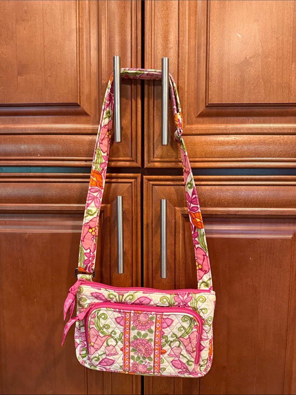 Vera Bradley Floral Quilted Shoulder Bag in Pink and Green